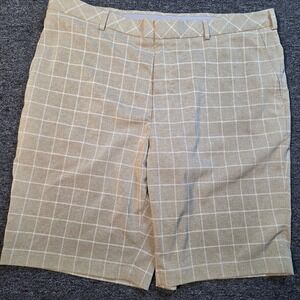 Walter Hagen Golf Shorts Mens 40 Khaki Windowpane Plaid Stretch Classic Preppy